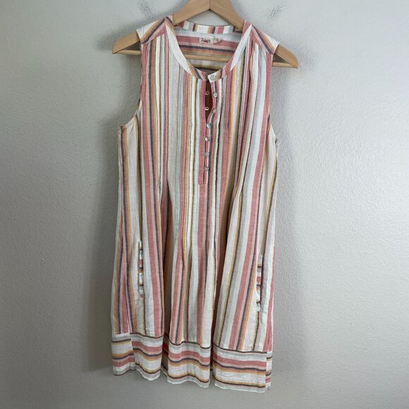 Faherty Womens Large Isha Pintuck Organic Cotton Dress Beach Stripe Sleeveless - Picture 9 of 13